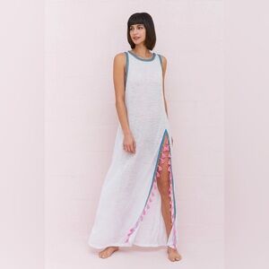 NWT Pitusa Tassel Slit Dress White Maxi Coverup Beach Cruise Resortwear